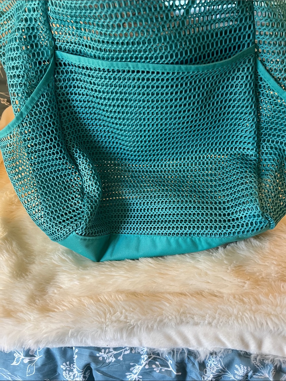 Teal Mesh beach Tote Bag - Picture 3 of 8